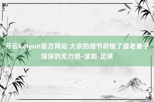 开云kaiyun官方网站 大宗的细节莳植了盛老妻子深深的无力感-波胆·足球